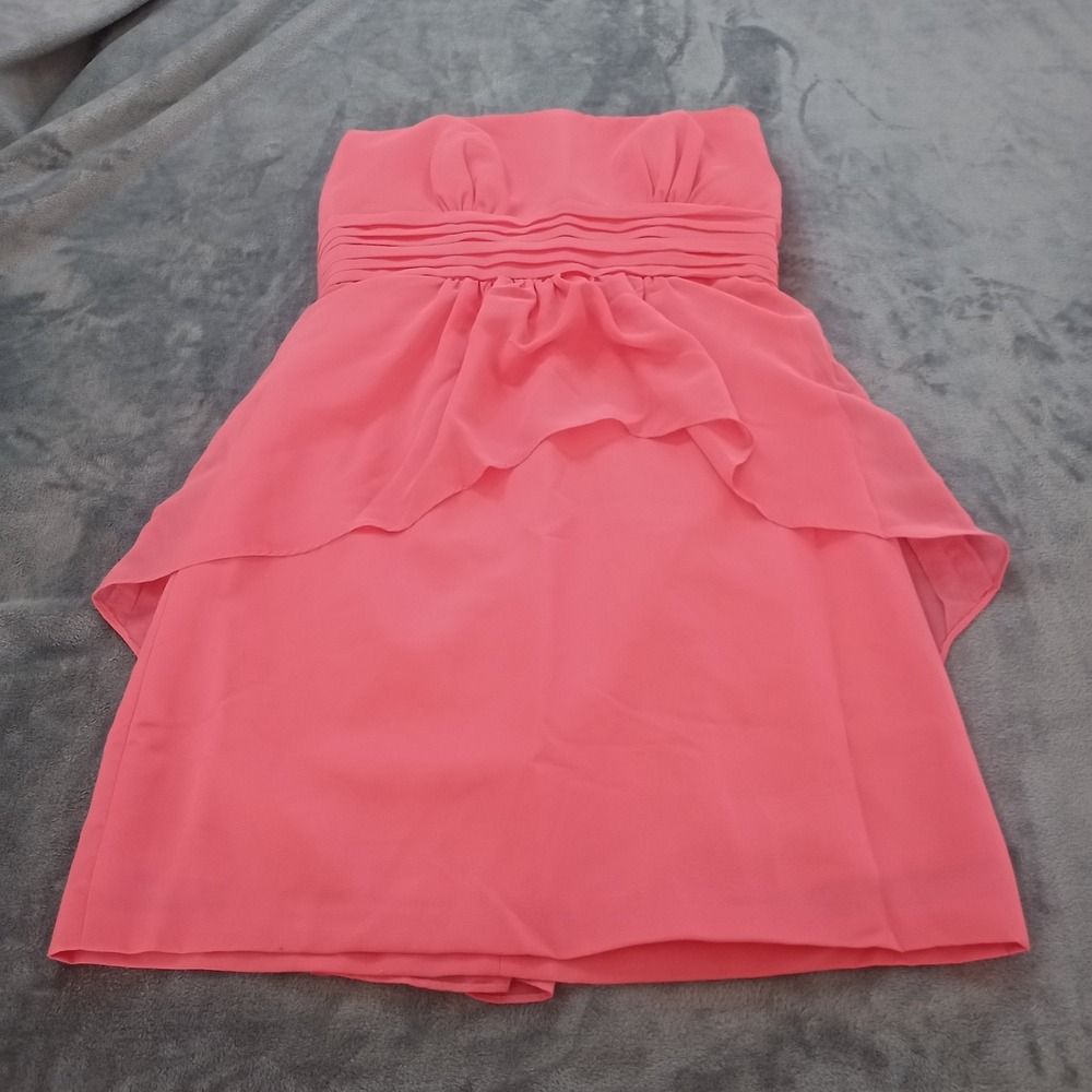 Alfred‎ Angelo Strapless Dress Womens 10 Coral Chiffon Layered Party Prom FLAWS